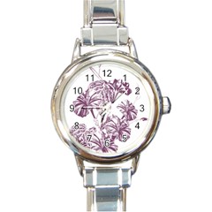 A Drawing Of A Plant With Purple Flowers Round Italian Charm Watch by catchydesignhill