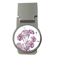 A Drawing Of A Plant With Purple Flowers Money Clips (round)  by catchydesignhill