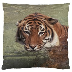 Swimming Tiger Large Premium Plush Fleece Cushion Case (one Side) by ExtraGoodSauce