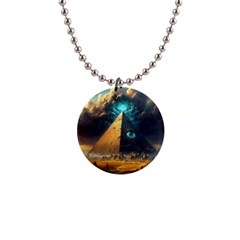 Mystic Blue Pyramid Art 1  Button Necklace by ExtraGoodSauce