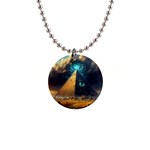 Mystic Blue Pyramid Art 1  Button Necklace Front