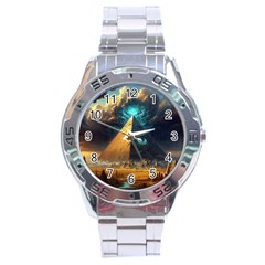 Mystic Blue Pyramid Art Stainless Steel Analogue Watch by ExtraGoodSauce