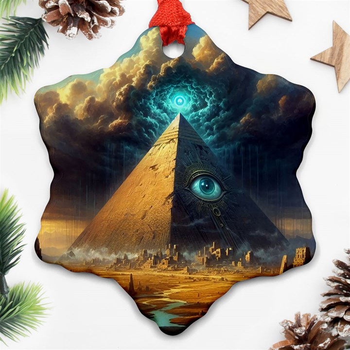 Mystic Blue Pyramid Art Ornament (Snowflake)