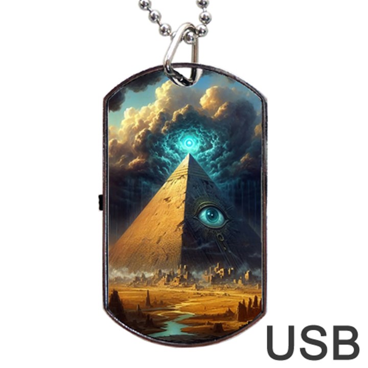 Mystic Blue Pyramid Art Dog Tag USB Flash (Two Sides)