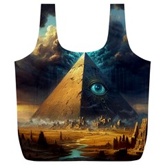 Mystic Blue Pyramid Art Full Print Recycle Bag (xl) by ExtraGoodSauce