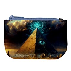 Mystic Blue Pyramid Art Large Coin Purse by ExtraGoodSauce