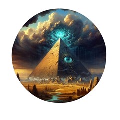 Mystic Blue Pyramid Art Mini Round Pill Box by ExtraGoodSauce