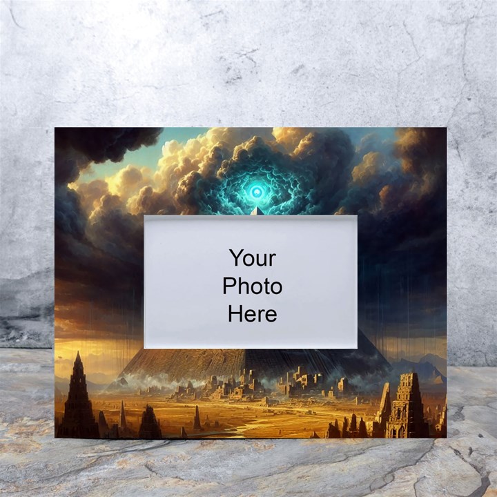 Mystic Blue Pyramid Art White Tabletop Photo Frame 4 x6 