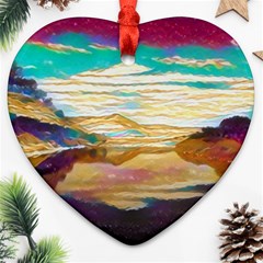 Vibrant Sunset Over Serene Lake Ornament (heart)