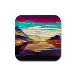 Vibrant Sunset Over Serene Lake Rubber Square Coaster (4 pack) Front