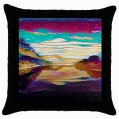 Vibrant Sunset Over Serene Lake Throw Pillow Case (black) by ExtraGoodSauce