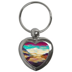 Vibrant Sunset Over Serene Lake Key Chain (heart) by ExtraGoodSauce