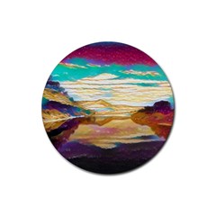 Vibrant Sunset Over Serene Lake Rubber Coaster (round) by ExtraGoodSauce