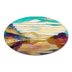 Vibrant Sunset Over Serene Lake Oval Magnet by ExtraGoodSauce