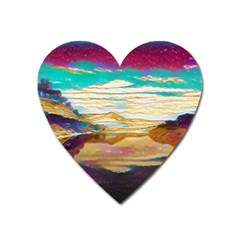 Vibrant Sunset Over Serene Lake Heart Magnet by ExtraGoodSauce