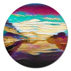 Vibrant Sunset Over Serene Lake Magnet 5  (round) by ExtraAwesomeSauce