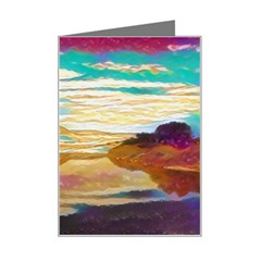 Vibrant Sunset Over Serene Lake Mini Greeting Card by ExtraGoodSauce