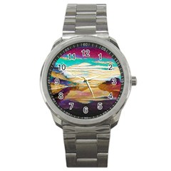 Vibrant Sunset Over Serene Lake Sport Metal Watch by ExtraGoodSauce