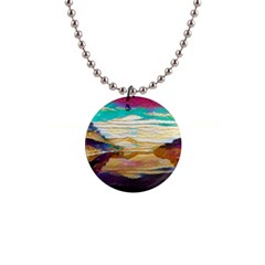 Vibrant Sunset Over Serene Lake 1  Button Necklace by ExtraGoodSauce