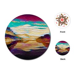 Vibrant Sunset Over Serene Lake Playing Cards Single Design (round)