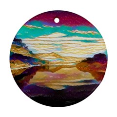 Vibrant Sunset Over Serene Lake Round Ornament (two Sides) by ExtraGoodSauce