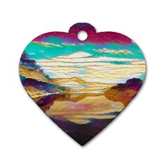 Vibrant Sunset Over Serene Lake Dog Tag Heart (one Side) by ExtraGoodSauce