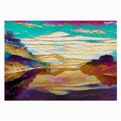 Vibrant Sunset Over Serene Lake Large Glasses Cloth by ExtraGoodSauce