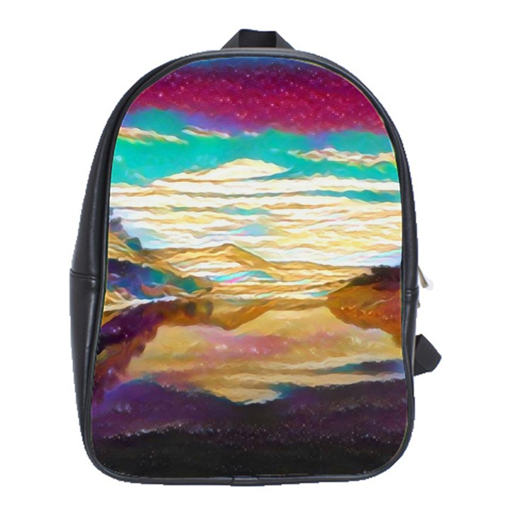 Vibrant Sunset Over Serene Lake School Bag (Large)