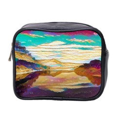 Vibrant Sunset Over Serene Lake Mini Toiletries Bag (two Sides) by ExtraGoodSauce