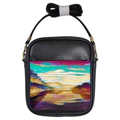 Vibrant Sunset Over Serene Lake Girls Sling Bag by ExtraGoodSauce