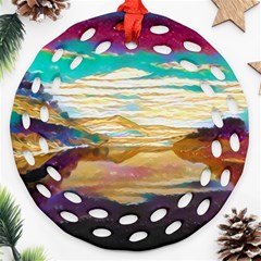 Vibrant Sunset Over Serene Lake Ornament (round Filigree)