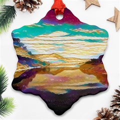 Vibrant Sunset Over Serene Lake Ornament (snowflake) by ExtraGoodSauce