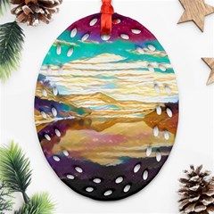 Vibrant Sunset Over Serene Lake Ornament (oval Filigree)