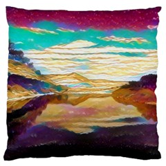 Vibrant Sunset Over Serene Lake Large Cushion Case (two Sides) by ExtraGoodSauce