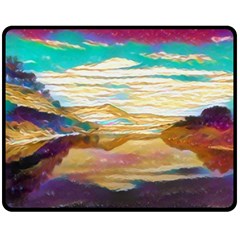 Vibrant Sunset Over Serene Lake Two Sides Fleece Blanket (medium) by ExtraGoodSauce