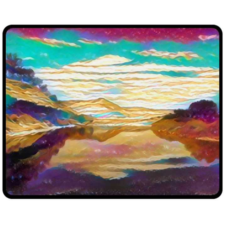 Vibrant Sunset Over Serene Lake Two Sides Fleece Blanket (Medium)