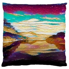 Vibrant Sunset Over Serene Lake Standard Premium Plush Fleece Cushion Case (one Side) by ExtraGoodSauce