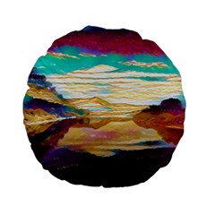 Vibrant Sunset Over Serene Lake Standard 15  Premium Flano Round Cushions by ExtraGoodSauce