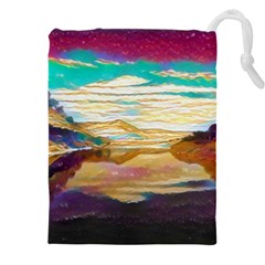 Vibrant Sunset Over Serene Lake Drawstring Pouch (4xl) by ExtraGoodSauce