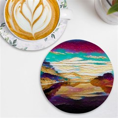 Vibrant Sunset Over Serene Lake Uv Print Round Tile Coaster by ExtraGoodSauce