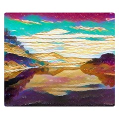 Vibrant Sunset Over Serene Lake Premium Plush Fleece Blanket (small) by ExtraGoodSauce