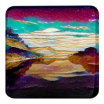 Vibrant Sunset Over Serene Lake Square Glass Fridge Magnet (4 pack) Front