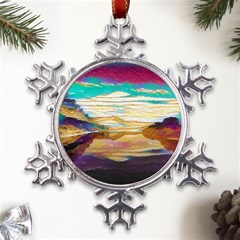 Vibrant Sunset Over Serene Lake Metal Large Snowflake Ornament by ExtraAwesomeSauce