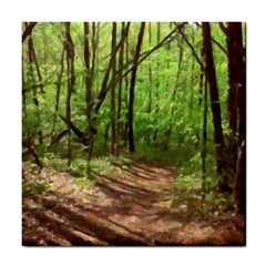 Peaceful Green Forest Walk Tile Coaster by ExtraGoodSauce