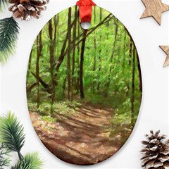 Peaceful Green Forest Walk Ornament (oval) by ExtraGoodSauce