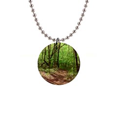 Peaceful Green Forest Walk 1  Button Necklace by ExtraGoodSauce