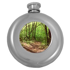 Peaceful Green Forest Walk Round Hip Flask (5 Oz) by ExtraGoodSauce