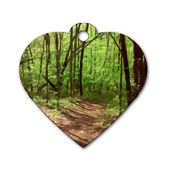 Peaceful Green Forest Walk Dog Tag Heart (one Side) by ExtraGoodSauce