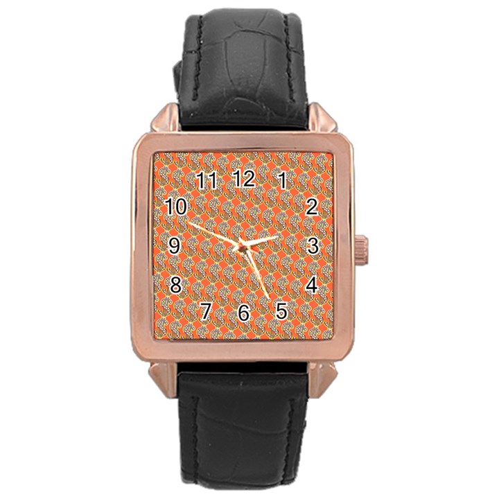 Diamond Dollar Sign Pattern Rose Gold Leather Watch 