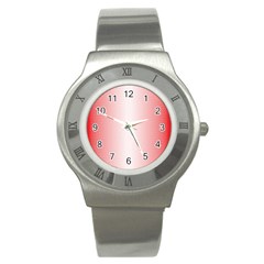 A Red And White Background With Small White Dots Stainless Steel Watch